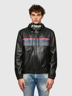 Black Diesel L Circle Men's Leather Jackets | 83564KZBH