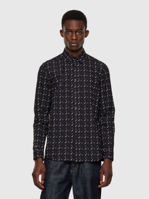 Black Diesel S Riley Tm Ls Men's Shirts | 74680JVET