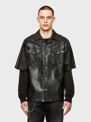 Black Diesel S Wolf L Men's Leather Jackets | 43196CXBL