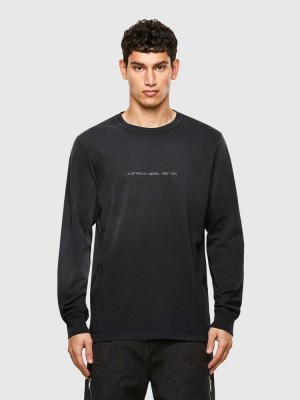 Black Diesel T Jubind Ls Men's T Shirts | 34671BAFU