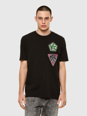 Black Diesel T Jubind Slits E1 Men's T Shirts | 96803OEJF