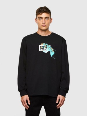 Black Diesel T Just Ls A1 Men's T Shirts | 65019NKAR