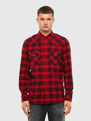 Black / Red Diesel S East Long Chk Men's Shirts | 60547UMHL