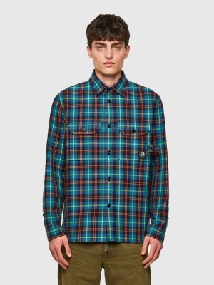 Blue / Red Diesel S Jess Check Men's Shirts | 95164ZOLD