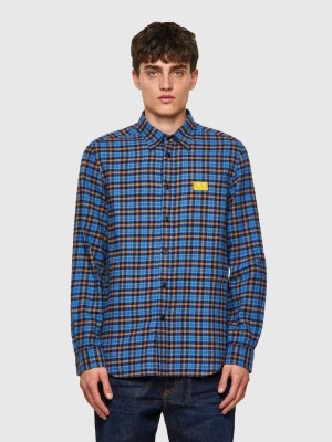 Blue / Yellow Diesel S Moi Chk A Men's Shirts | 26954ASMY