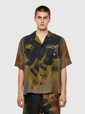 Green / Black Diesel S Wolf All Men's Shirts | 13685HTAV