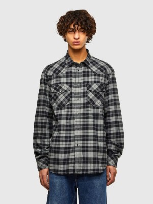 Grey / Black Diesel S East Long Chk Men's Shirts | 42360CTAO