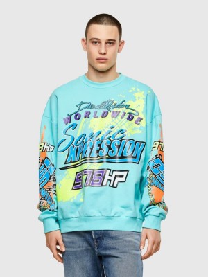 Light Blue Diesel S Martgus Men's Sweatshirts | 02469YTGE