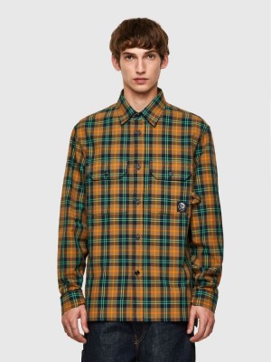 Orange / Green Diesel S Jess Check Men's Shirts | 73916QTOM