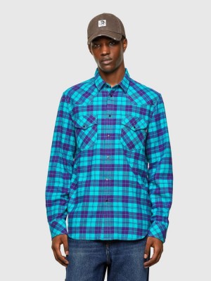 Purple / Blue Diesel S East Long Chk Men's Shirts | 87519IOXZ