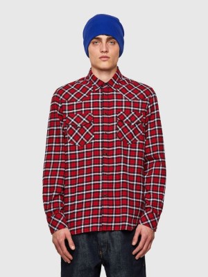 Red / Black Diesel S East Long Chk B Men's Shirts | 15094MTLI