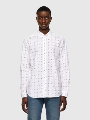 Red / White Diesel S Riley Tm Ls Men's Shirts | 42689BFAC