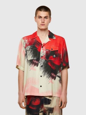 Red / White Diesel S Wolf All Men's Shirts | 43801FYTO