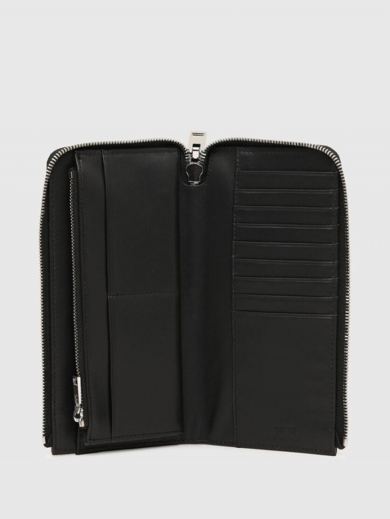 Black Diesel L 24 Zip Men's Wallets | 24706JGOM