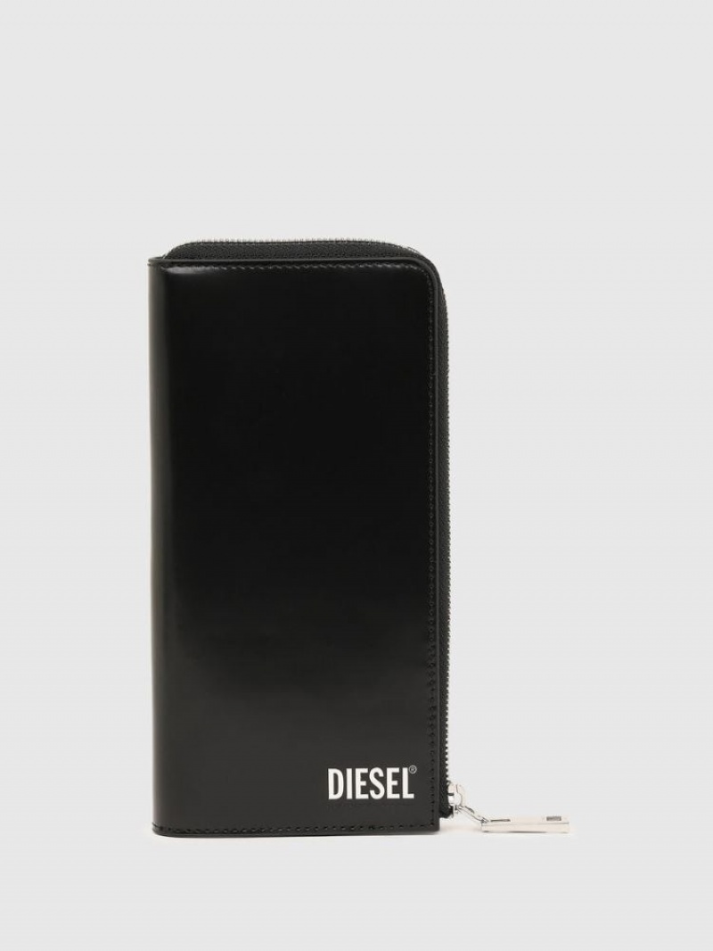 Black Diesel L 24 Zip Men\'s Wallets | 24706JGOM