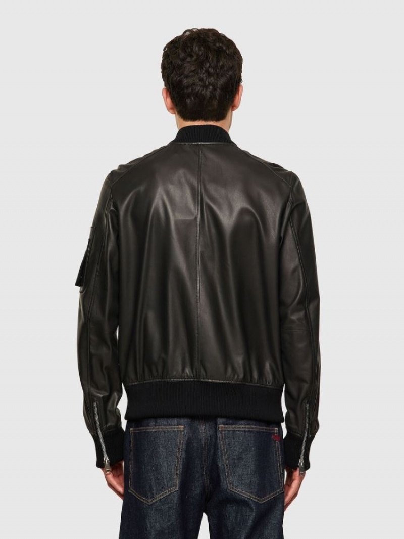 Black Diesel L Abbott Men's Leather Jackets | 09472KLOW