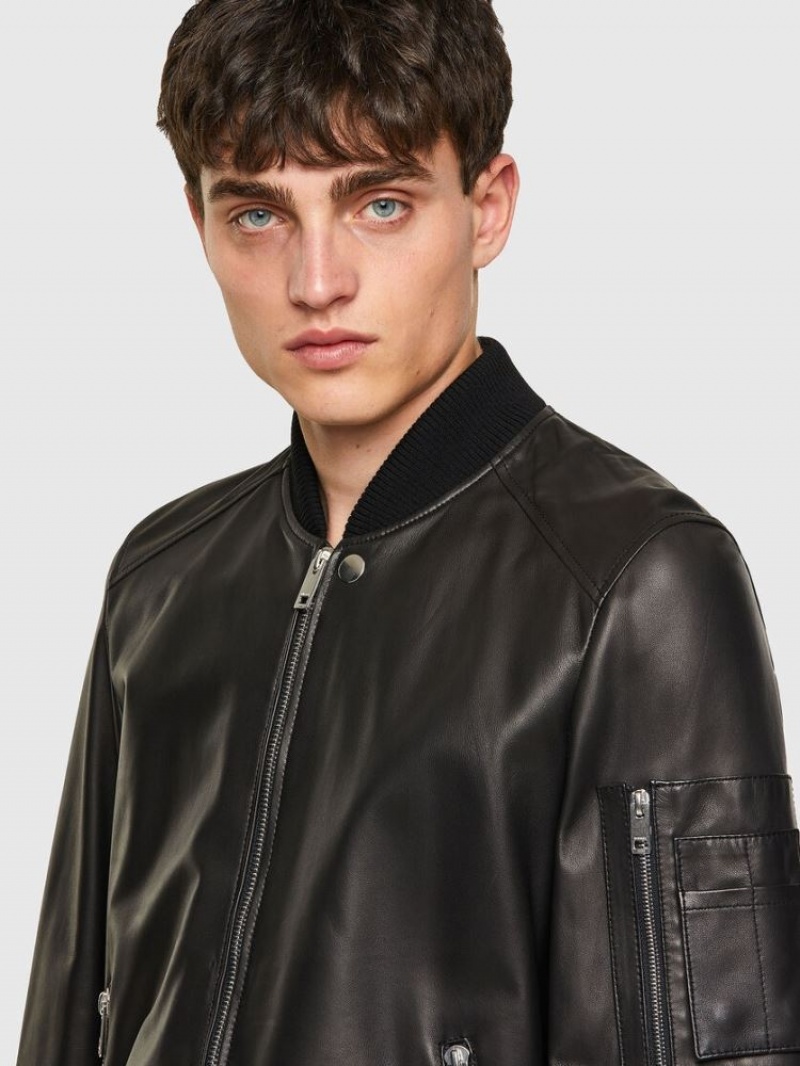 Black Diesel L Abbott Men's Leather Jackets | 09472KLOW