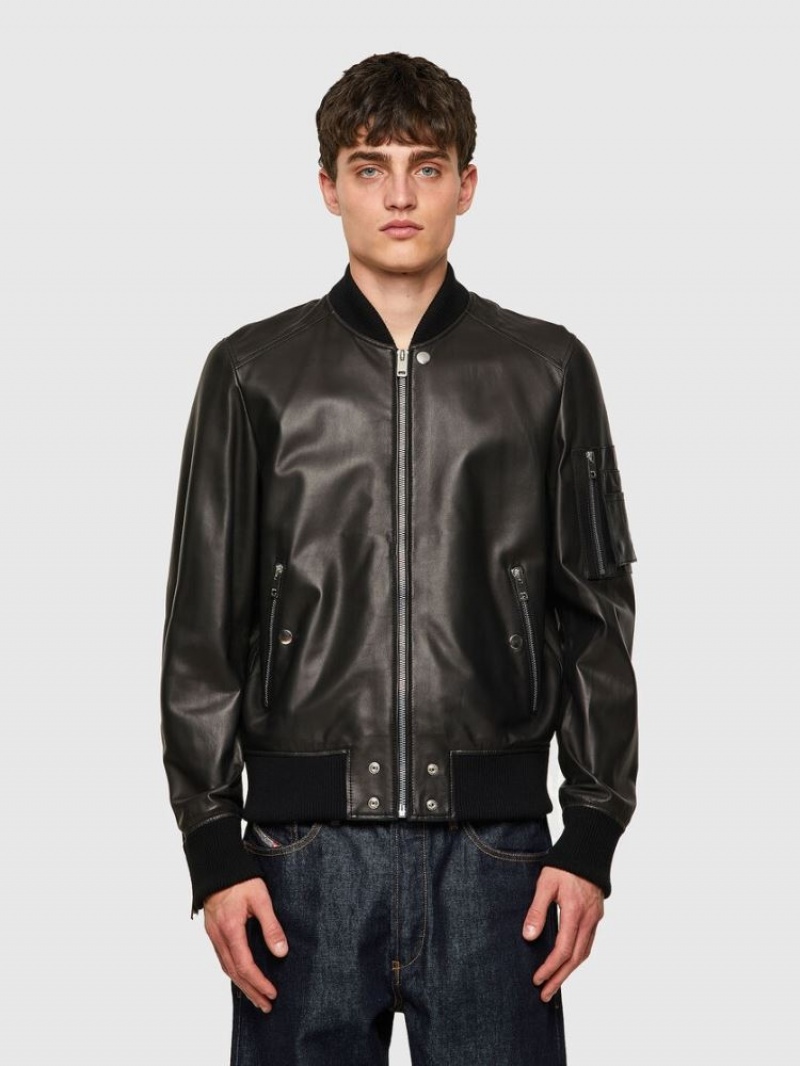 Black Diesel L Abbott Men\'s Leather Jackets | 09472KLOW