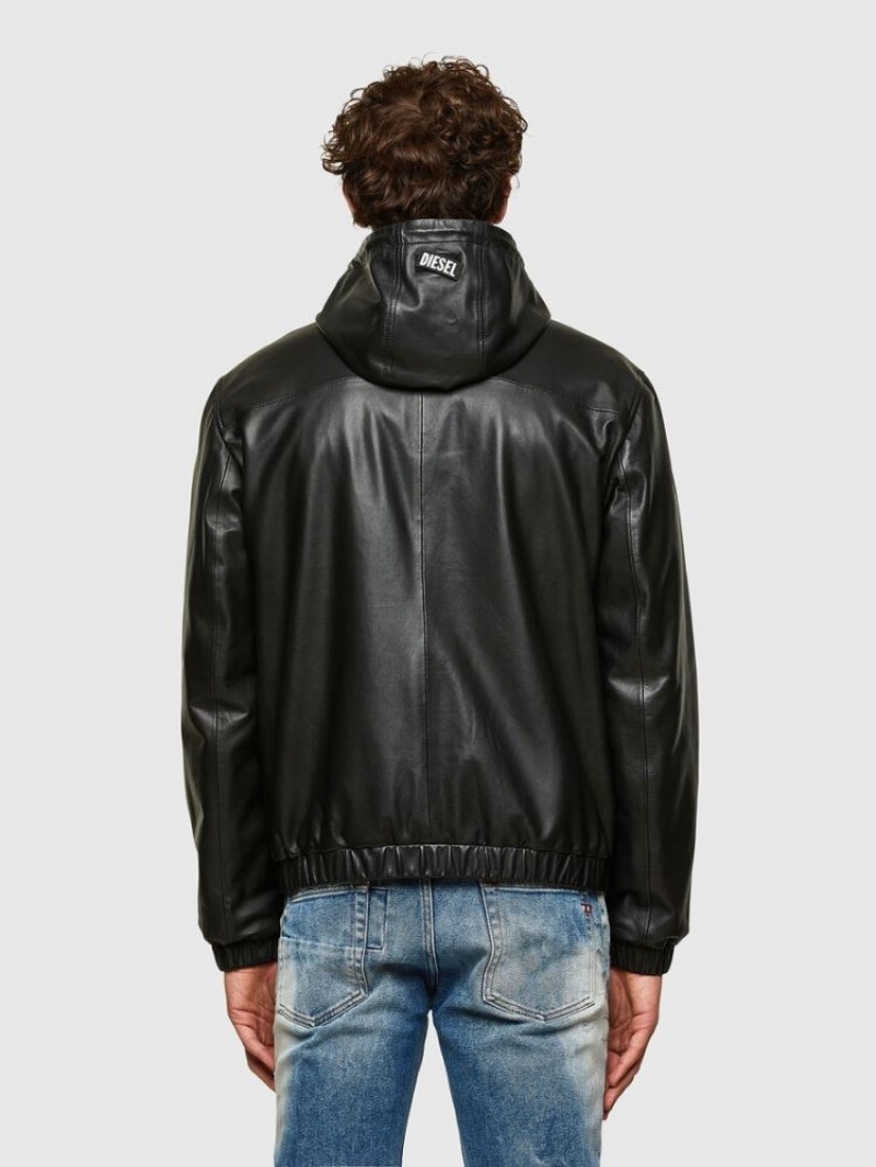 Black Diesel L Circle Men's Leather Jackets | 83564KZBH