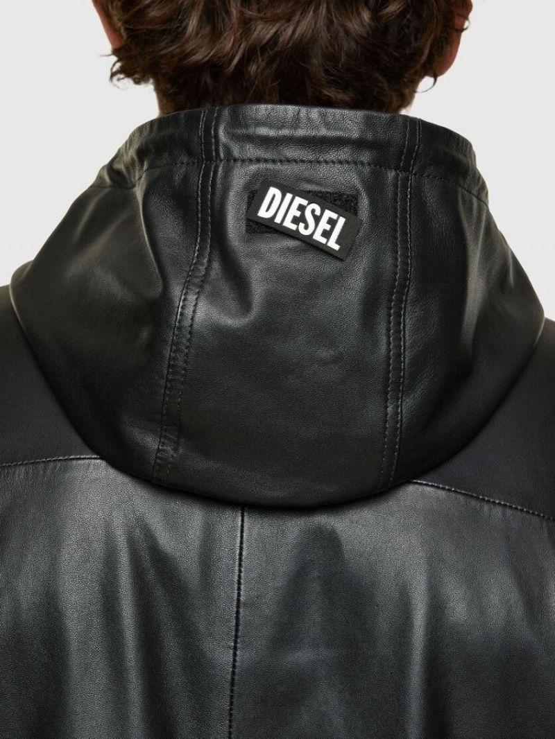 Black Diesel L Circle Men's Leather Jackets | 83564KZBH