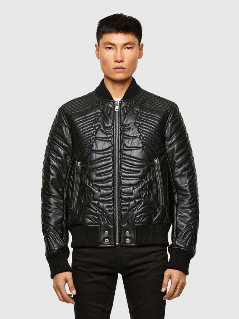 Black Diesel L Future Men\'s Leather Jackets | 34097TFNV