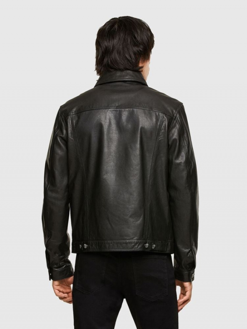 Black Diesel L Pad Men's Leather Jackets | 04592SMVO