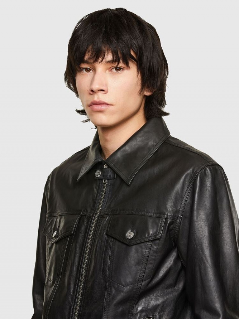 Black Diesel L Pad Men's Leather Jackets | 04592SMVO