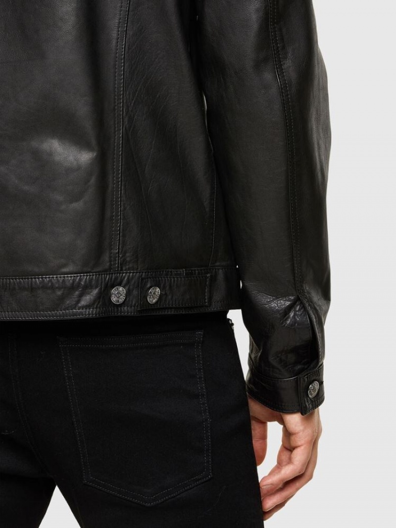 Black Diesel L Pad Men's Leather Jackets | 04592SMVO