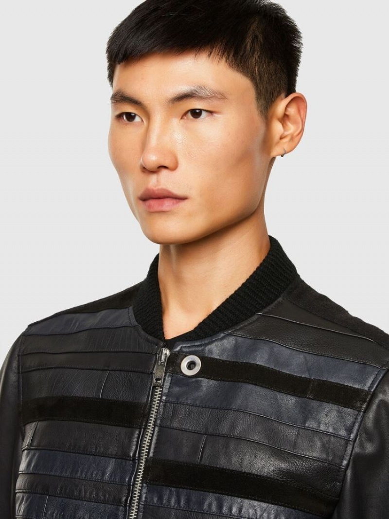 Black Diesel L Roger Men's Leather Jackets | 14659KTIJ