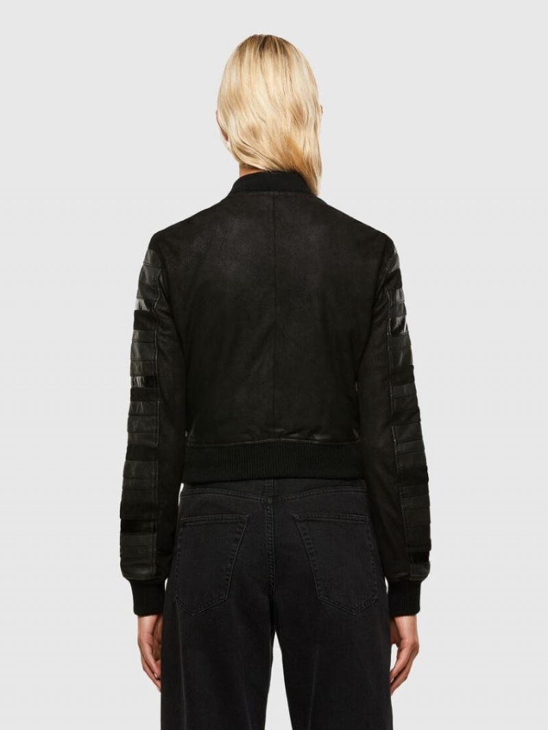 Black Diesel L Wall Women's Leather Jackets | 86301NHCB