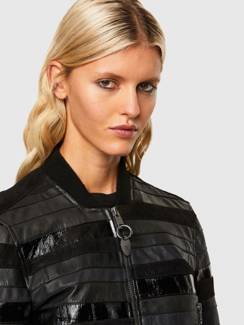 Black Diesel L Wall Women's Leather Jackets | 86301NHCB