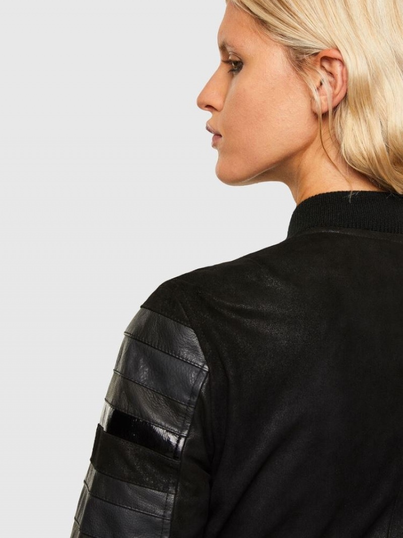 Black Diesel L Wall Women's Leather Jackets | 86301NHCB