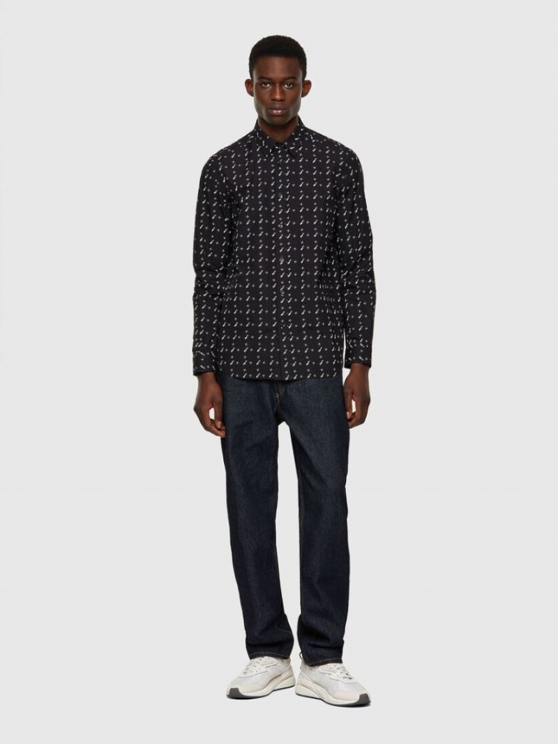 Black Diesel S Riley Tm Ls Men's Shirts | 74680JVET