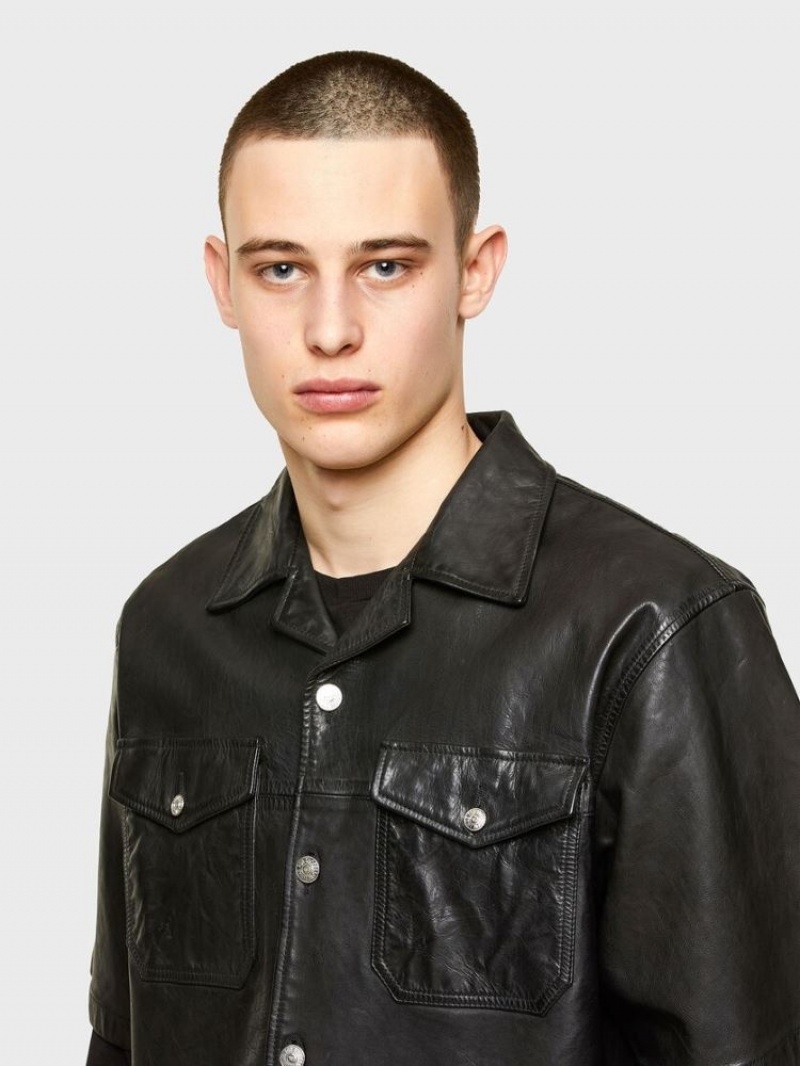 Black Diesel S Wolf L Men's Leather Jackets | 43196CXBL