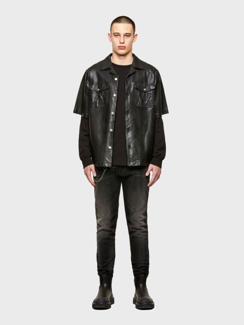 Black Diesel S Wolf L Men's Leather Jackets | 43196CXBL