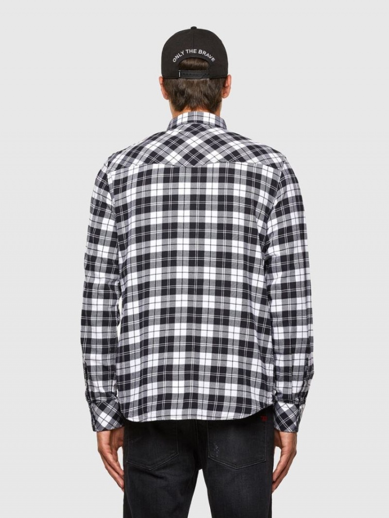 Black / White Diesel S East Long Chk Men's Shirts | 14582AWTQ