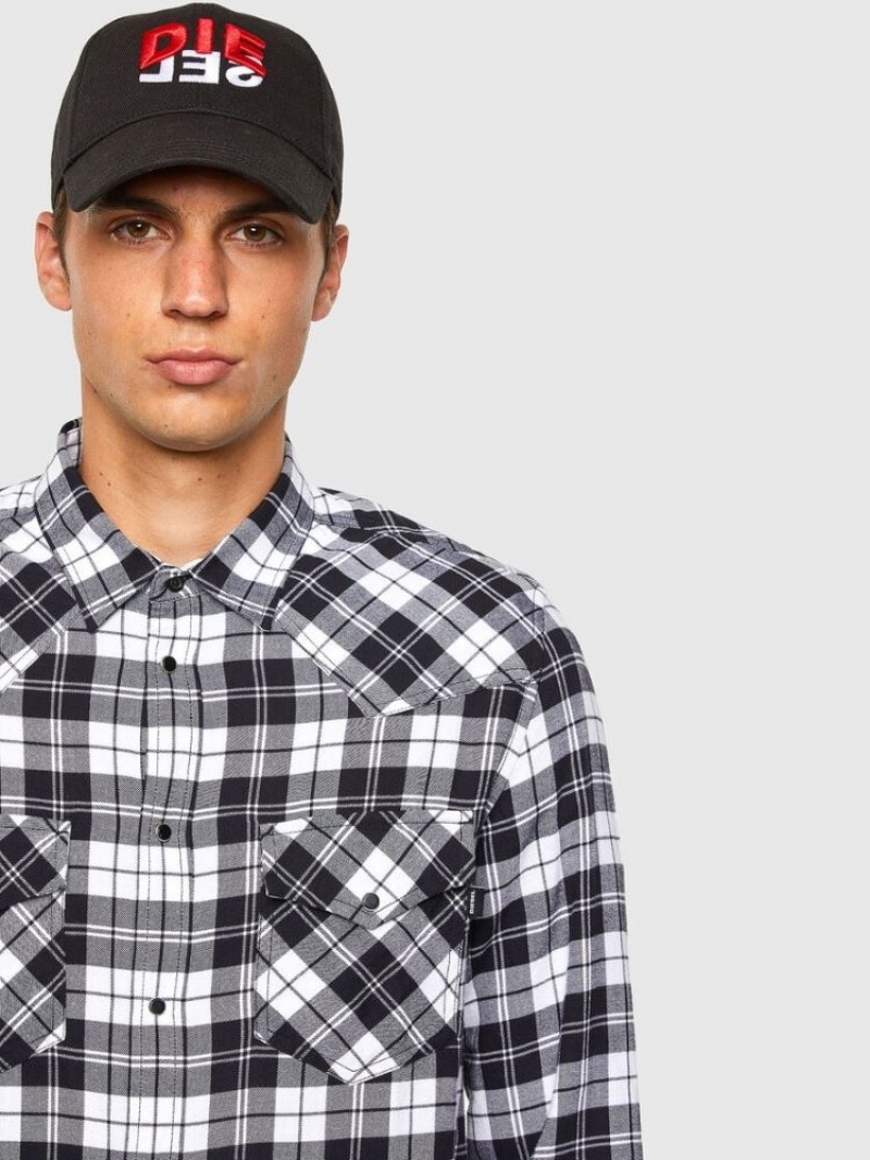 Black / White Diesel S East Long Chk Men's Shirts | 14582AWTQ