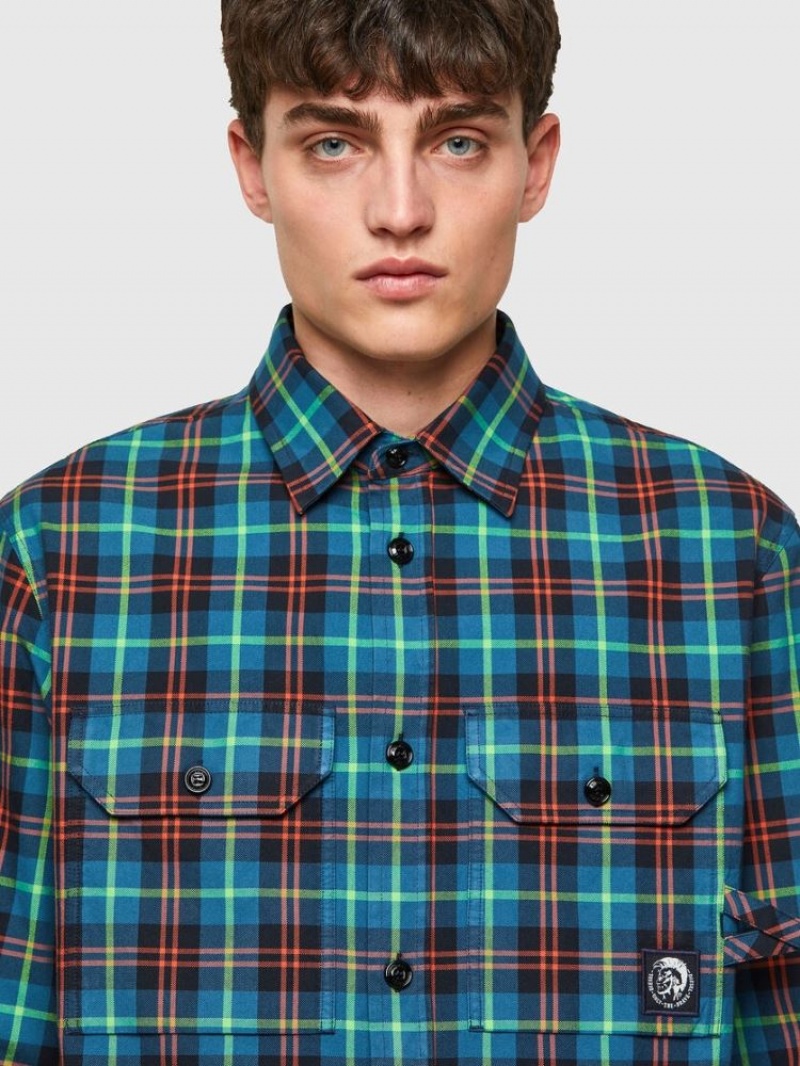 Blue / Red Diesel S Jess Check Men's Shirts | 95164ZOLD