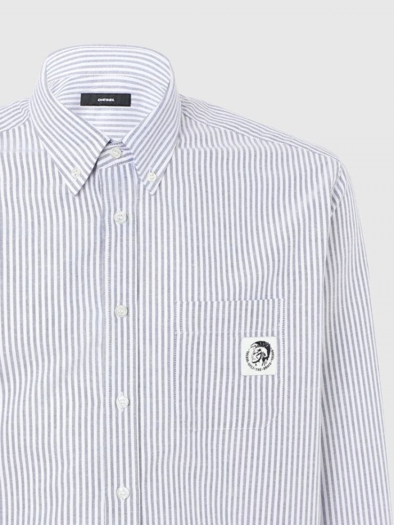 Blue / White Diesel S James A Men's Shirts | 82453VUMA