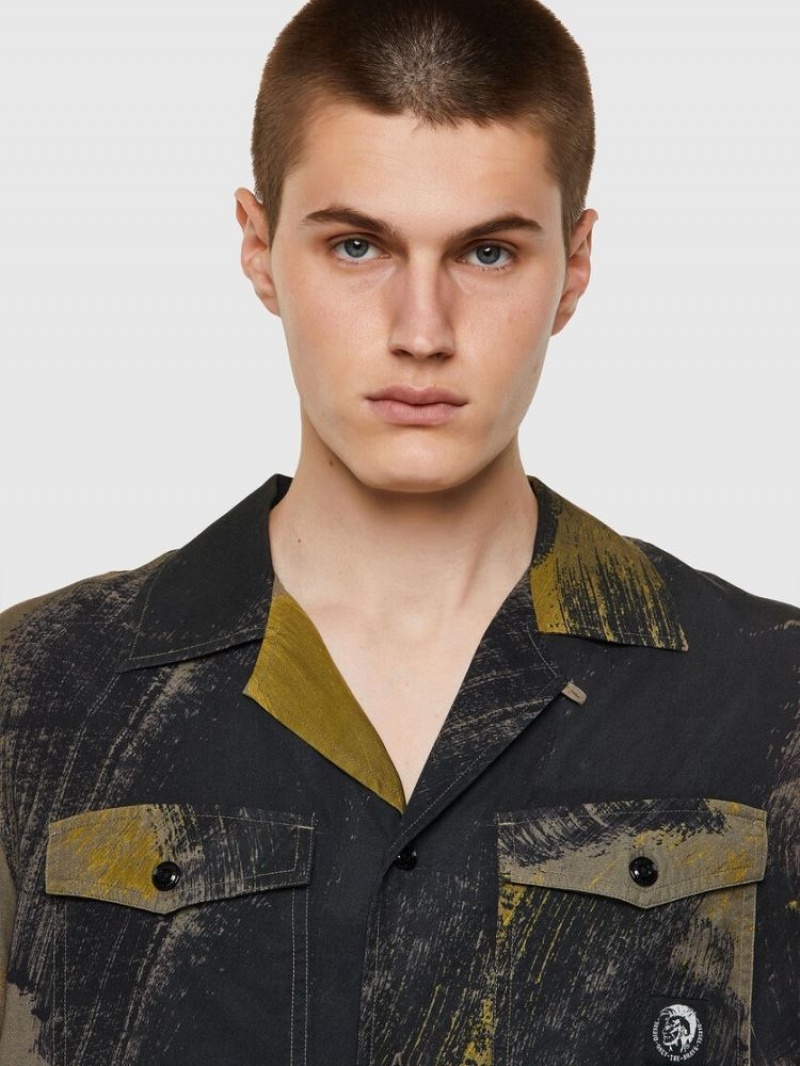 Green / Black Diesel S Wolf All Men's Shirts | 13685HTAV