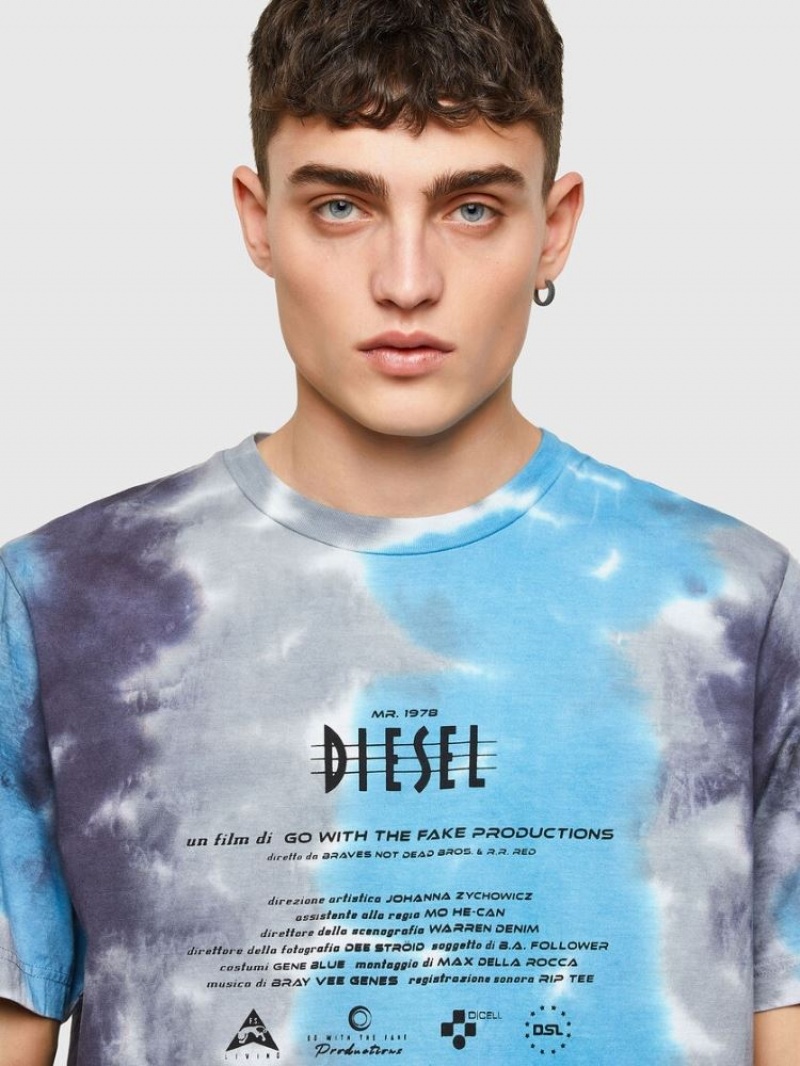 Grey / Blue Diesel T Just E13 Men's T Shirts | 04195YTFW