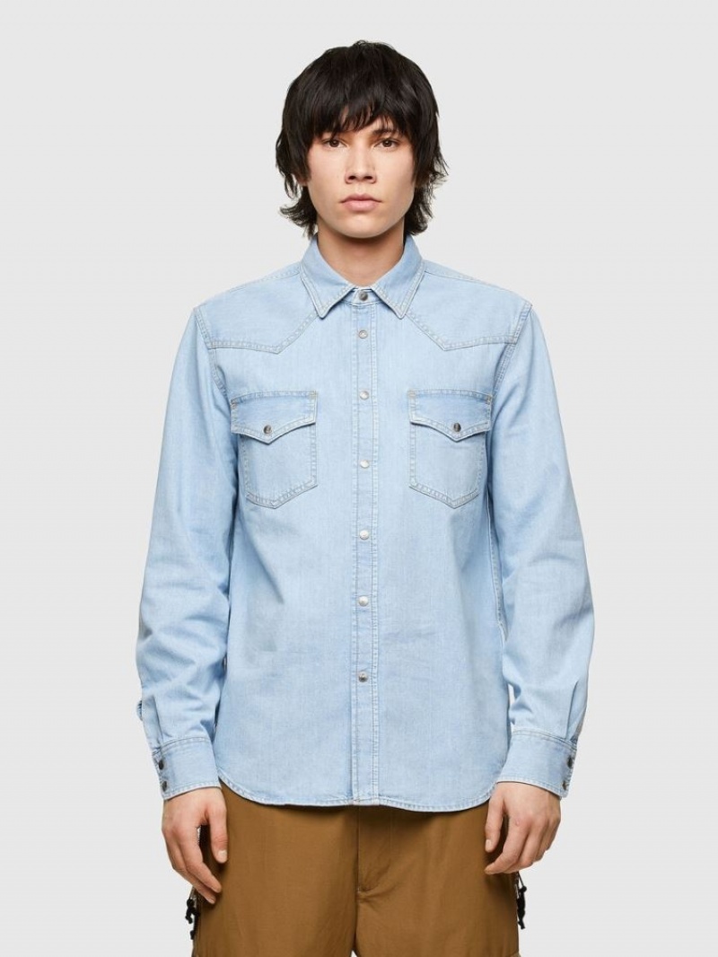 Light Blue Diesel D East P1 Men\'s Shirts | 01847VERU