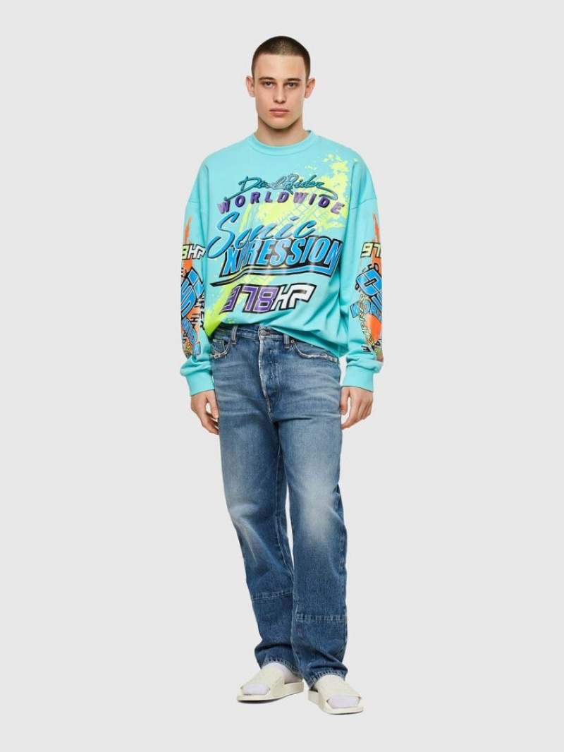 Light Blue Diesel S Martgus Men's Sweatshirts | 02469YTGE