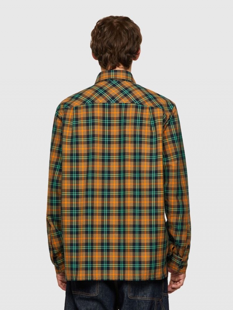 Orange / Green Diesel S Jess Check Men's Shirts | 73916QTOM